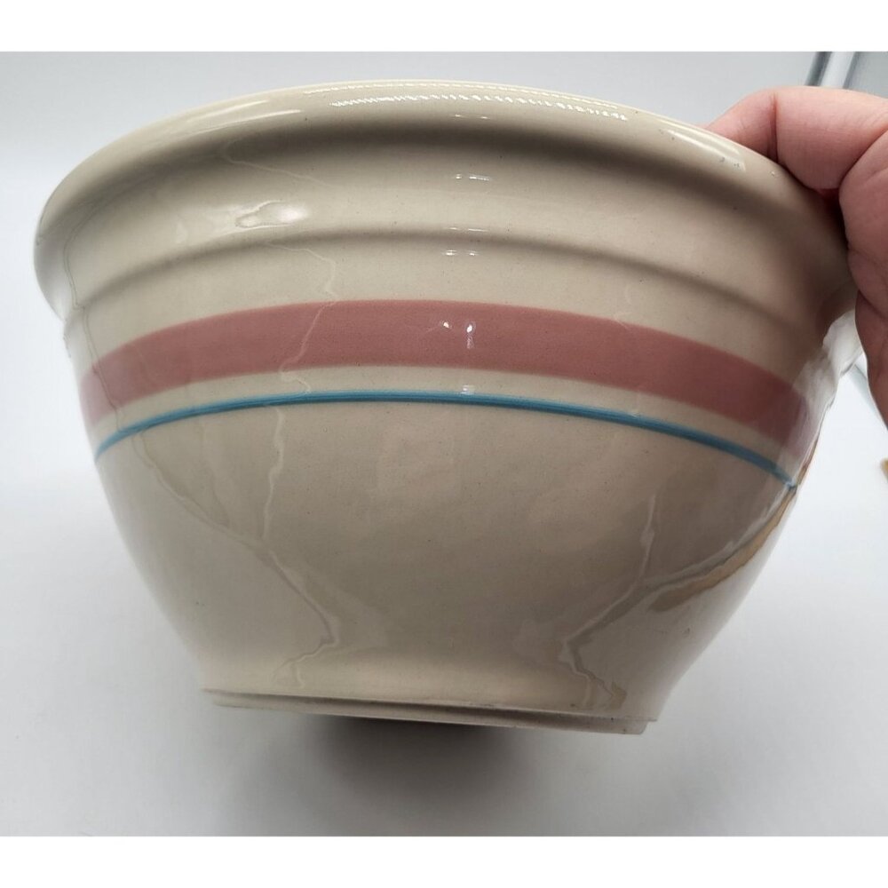 MCCOY Memories Pottery Ovenware Mixing Bowl Cream Pink Blue Stripe - Picture 6 of 10